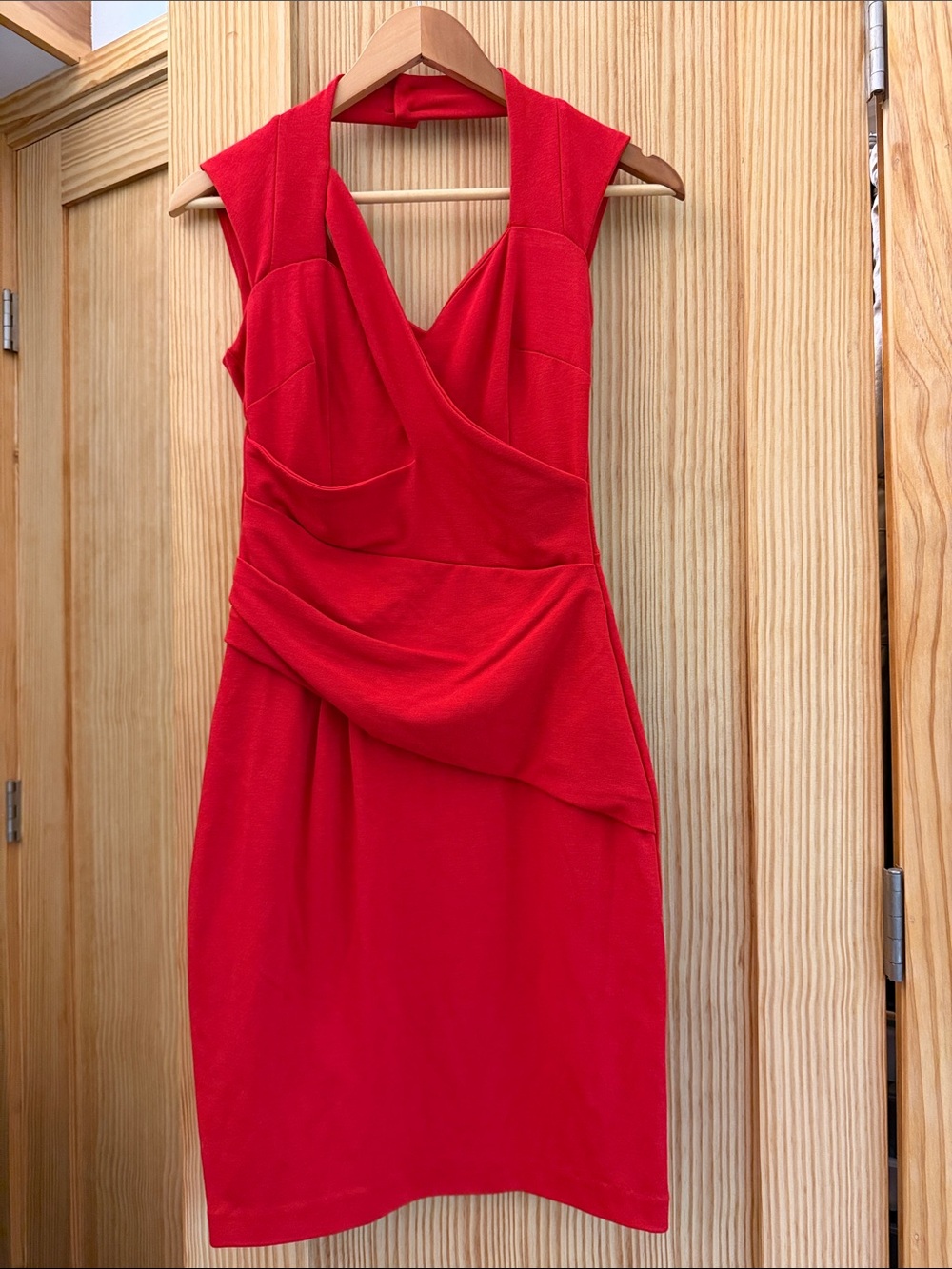 VENUS Sleeveless Red Draped Sheath Dress